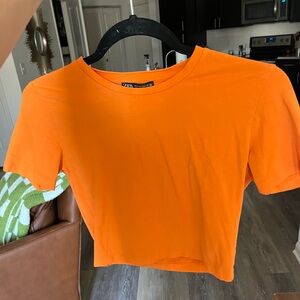 Zara orange crop short sleeve top
